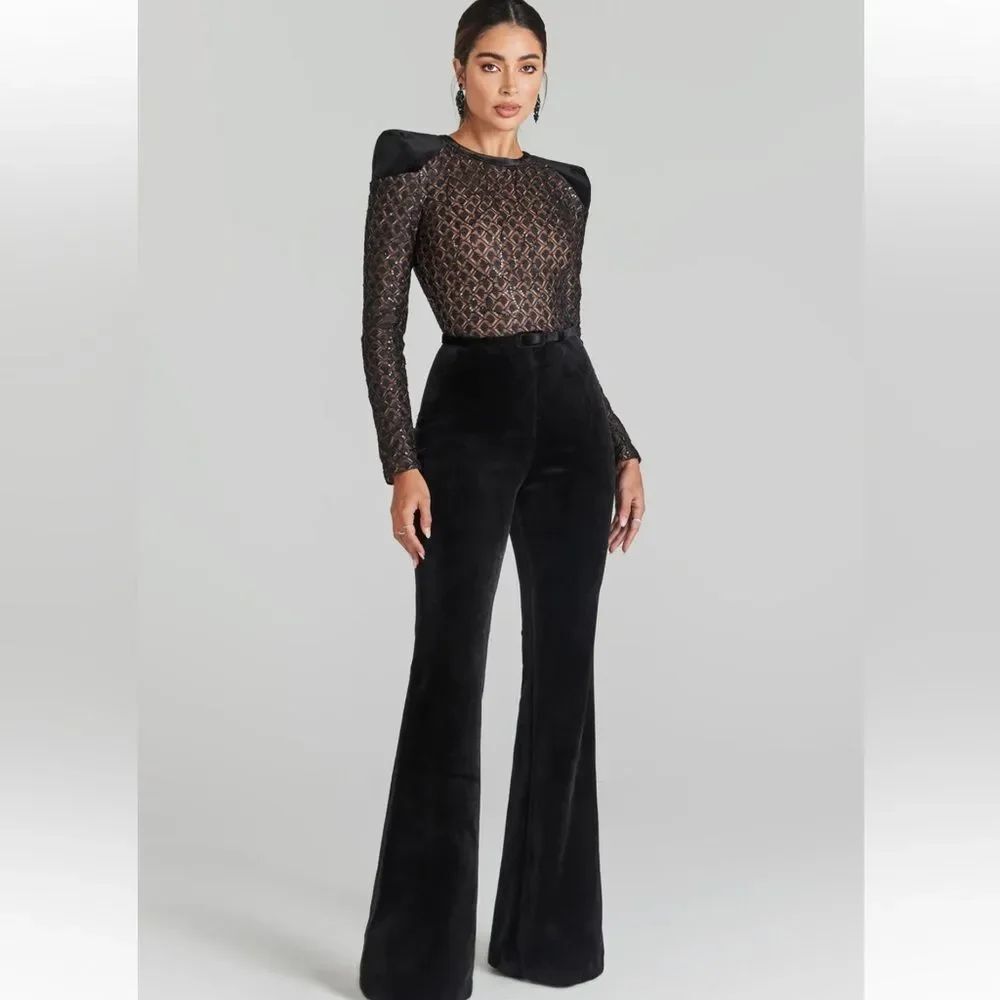 NADINE MERABI Black Amanda Velvet Jumpsuit